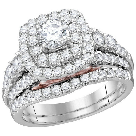 14kt White Gold Womens Round Diamond Bellissimo Double Halo Bridal Wedding Engagement Ring Band Set 2.00 Cttw (Certified)