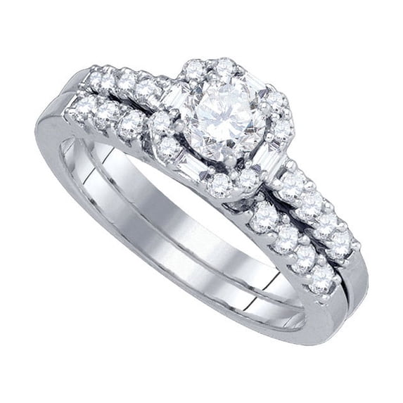 14kt White Gold Womens Round Diamond Bridal Wedding Engagement Ring Band Set 1.00 Cttw