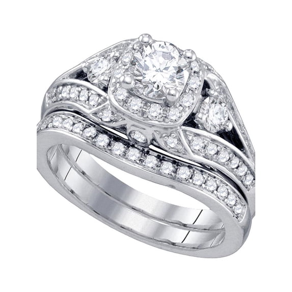 14kt White Gold Womens Round Diamond Bridal Wedding Engagement Ring Band Set 1-1/2 Cttw