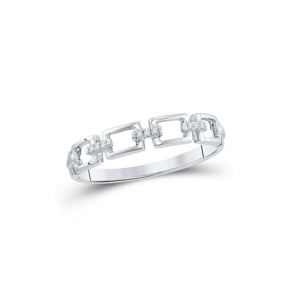 14kt White Gold Womens Round Diamond Chain Link Stackable Band Ring .03 Cttw