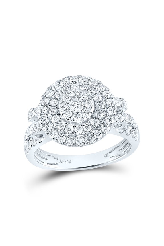 14kt White Gold Womens Round Diamond Circle Cluster Ring 1-1/3 Cttw