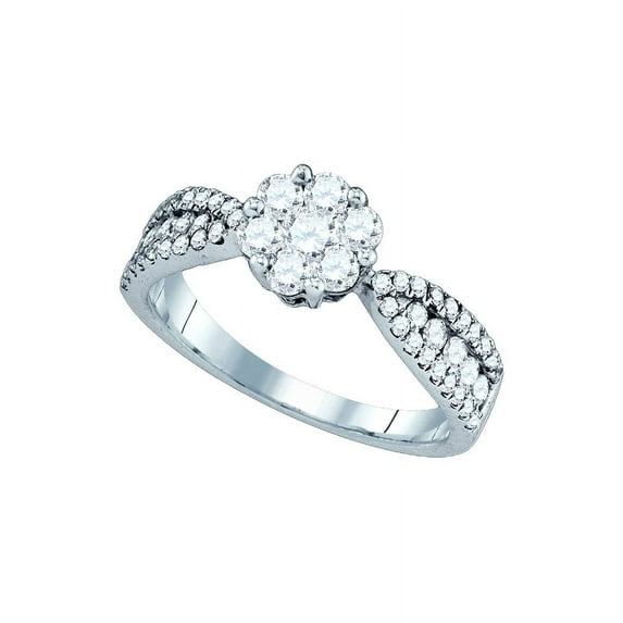 14kt White Gold Womens Round Diamond Cluster Bridal Wedding Engagement Ring 1.00 Cttw