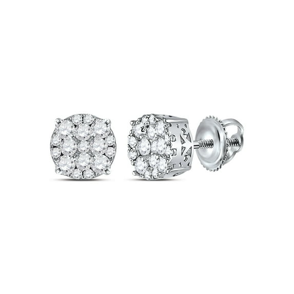 14kt White Gold Womens Round Diamond Cluster Stud Earrings 1/2 Cttw