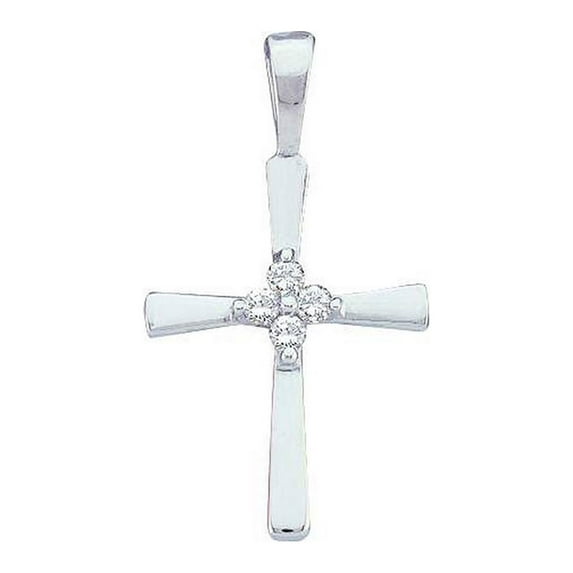 14kt White Gold Womens Round Diamond Cross Pendant 1/20 Cttw