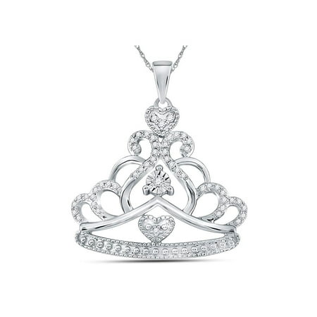 14kt White Gold Womens Round Diamond Crown Tiara Fashion Pendant 1/6 Cttw
