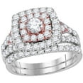 thumbnail image 1 of 14kt White Gold Womens Round Diamond Double Halo Rose-tone Bridal Wedding Engagement Ring Band Set 2.00 Cttw 114002, 1 of 3
