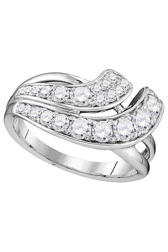 14kt White Gold Womens Round Diamond Double Row Crossover Band 1.00 Cttw
