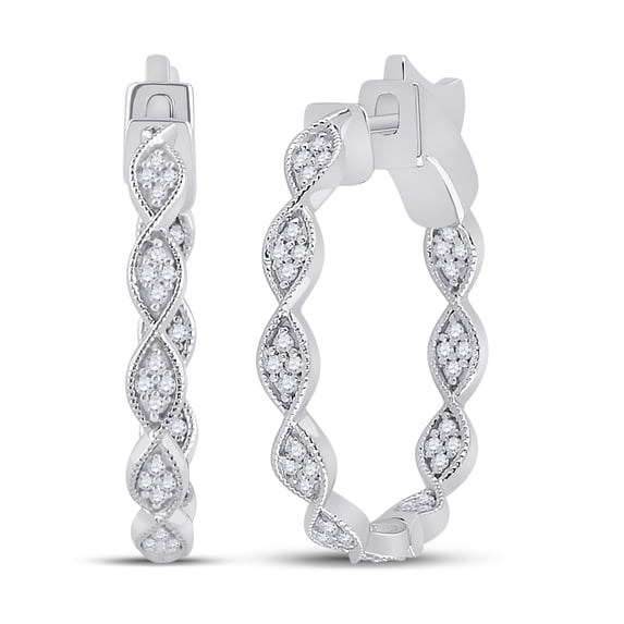 14kt White Gold Womens Round Diamond Fashion Hoop Earrings 5/8 Cttw