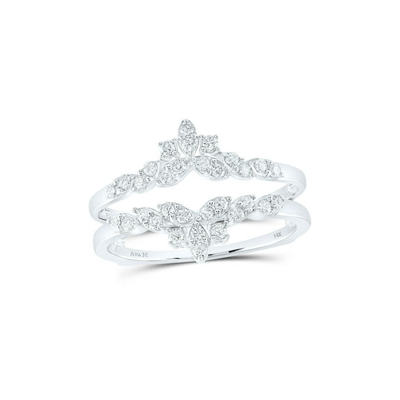 14kt White Gold Womens Round Diamond Fashion Wrap Ring Guard Enhancer 1/3 Cttw