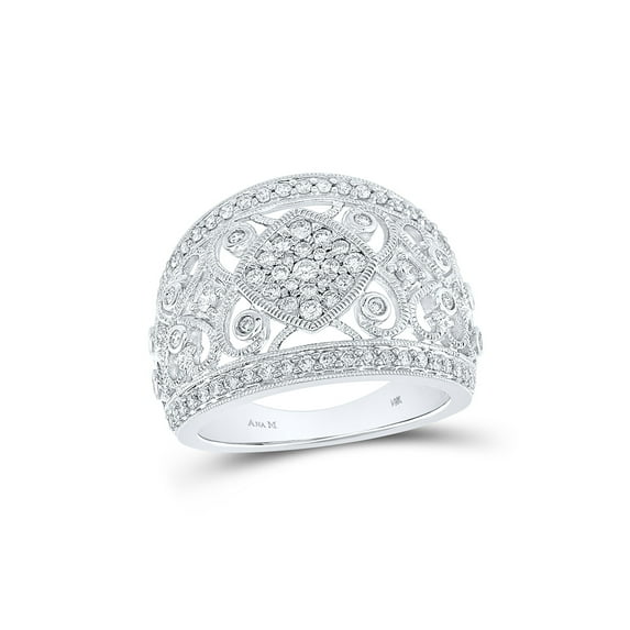 14kt White Gold Womens Round Diamond Filigree Fashion Ring 3/4 Cttw