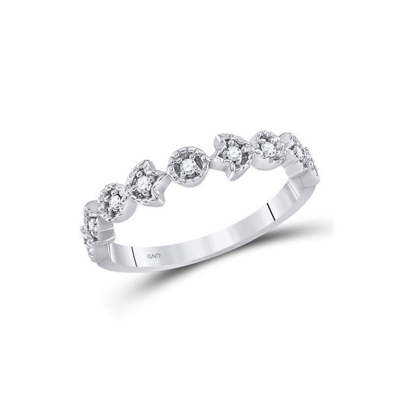 14kt White Gold Womens Round Diamond Floral Stackable Band Ring 1/10 Cttw