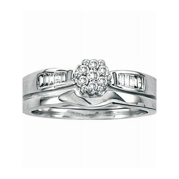 14kt White Gold Womens Round Diamond Flower Cluster Bridal Wedding Engagement Ring Band Set 1/4 Cttw