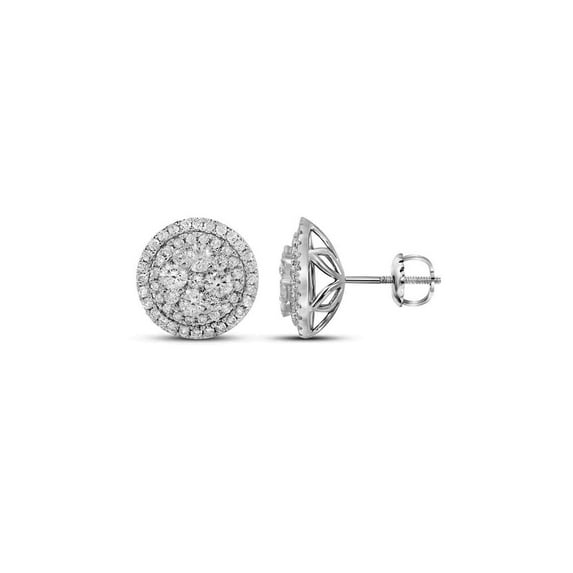 14kt White Gold Womens Round Diamond Framed Flower Cluster Earrings 1-3/4 Cttw