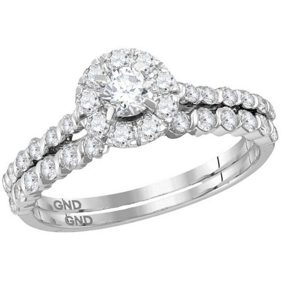 14kt White Gold Womens Round Diamond Halo Bridal Wedding Engagement Ring Band Set 1.00 Cttw 114595