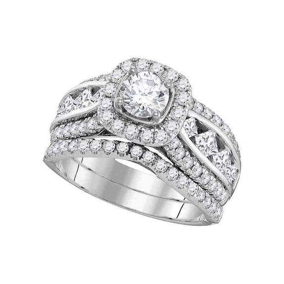 14kt White Gold Womens Round Diamond Halo Bridal Wedding Engagement Ring Band Set 2-1/4 Cttw