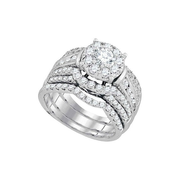 14kt White Gold Womens Round Diamond Halo Bridal Wedding Engagement Ring Band Set 2-3/8 Cttw