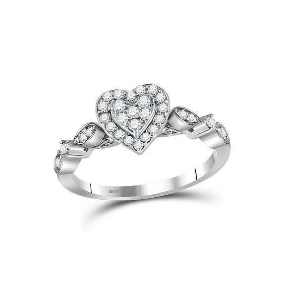 14kt White Gold Womens Round Diamond Heart Cluster Ring 1/3 Cttw