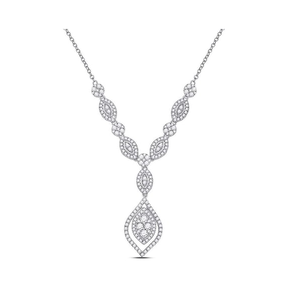 14kt White Gold Womens Round Diamond Luxury Dangle Necklace 2 Cttw