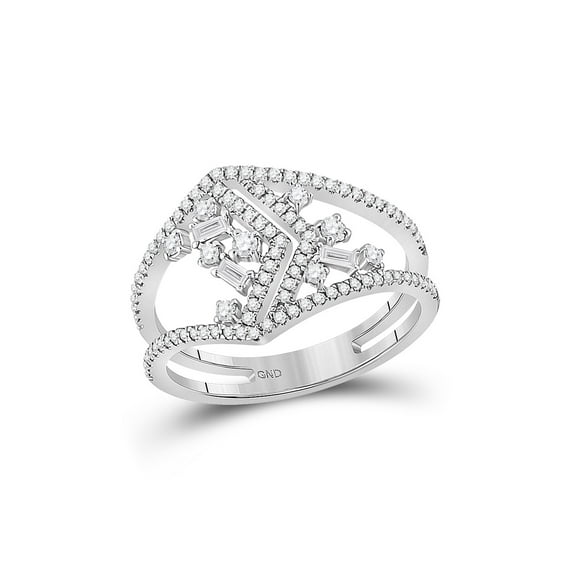 14kt White Gold Womens Round Diamond Modern Geometric Band Ring 3/8 Cttw