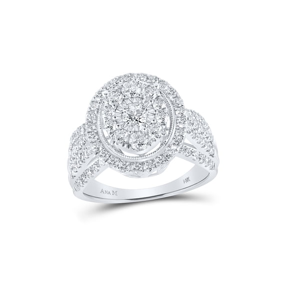 14kt White Gold Womens Round Diamond Oval Cluster Ring 1-1/2 Cttw