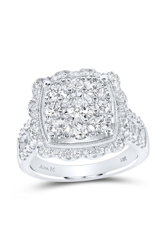 14kt White Gold Womens Round Diamond Right Hand Flower Cluster Ring 2.00 Cttw