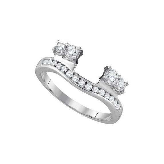 14kt White Gold Womens Round Diamond Ring Guard Wrap Solitaire Enhancer 1/2 Cttw