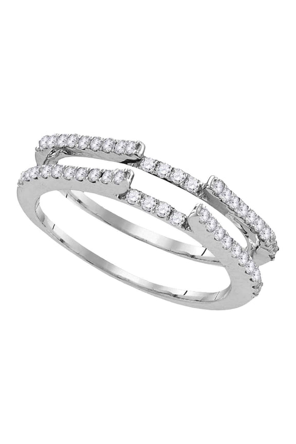 14kt White Gold Womens Round Diamond Ring Guard Wrap Solitaire Enhancer 1/2 Cttw