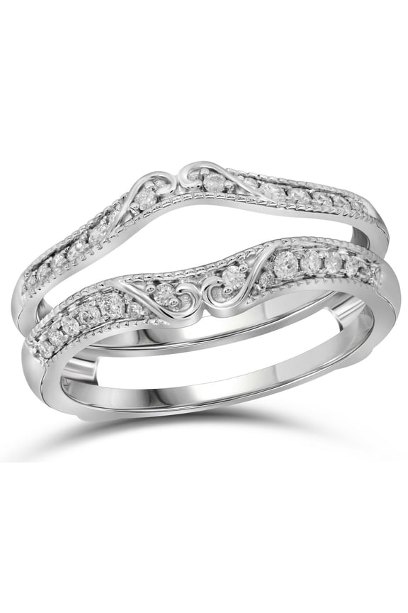 14kt White Gold Womens Round Diamond Ring Guard Wrap Solitaire Enhancer 1/4 Cttw