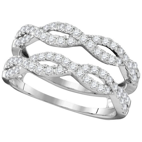14kt White Gold Womens Round Diamond Ring Guard Wrap Solitaire Enhancer 3/4 Cttw
