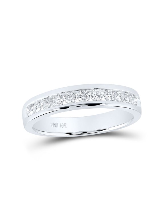 14kt White Gold Womens Round Diamond Single Channel Band Ring 1/2 Cttw