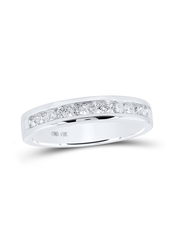 14kt White Gold Womens Round Diamond Single Row Band Ring 1/2 Cttw