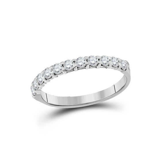 14kt White Gold Womens Round Diamond Single Row Wedding Band 1/2 Cttw