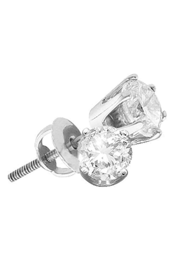 14kt White Gold Womens Round Diamond Solitaire SI3 HI Screwback Stud Earrings 3/4 Cttw = .75 Cttw (SI3 Clarity, round cut)