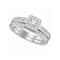 14kt White Gold Womens Round Diamond Square Cluster Bridal Wedding Engagement Ring Band Set 5/8 Cttw