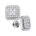 thumbnail image 1 of 14kt White Gold Womens Round Diamond Square Cluster Earrings 1 Cttw, 1 of 1