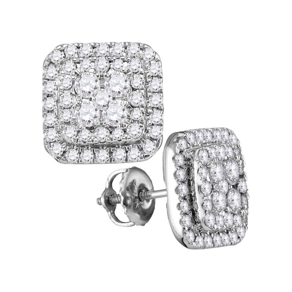 14kt White Gold Womens Round Diamond Square Cluster Earrings 1 Cttw
