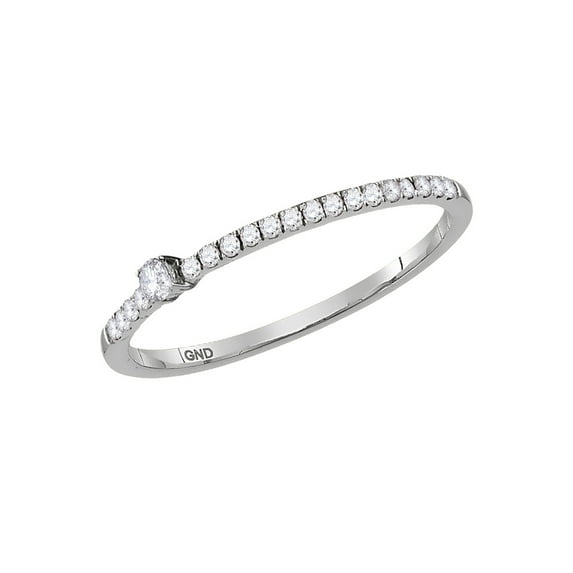 14kt White Gold Womens Round Diamond Stackable Band Ring 1/8 Cttw