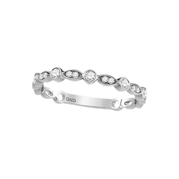 14kt White Gold Womens Round Diamond Stackable Band Ring 1/8 Cttw