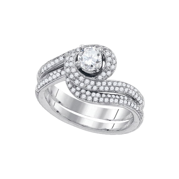 14kt White Gold Womens Round Diamond Swirl Bridal Wedding Engagement Ring Band Set 1.00 Cttw