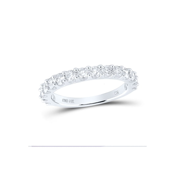 14kt White Gold Womens Round Pave-set Diamond Single Row Wedding Band 1 Cttw