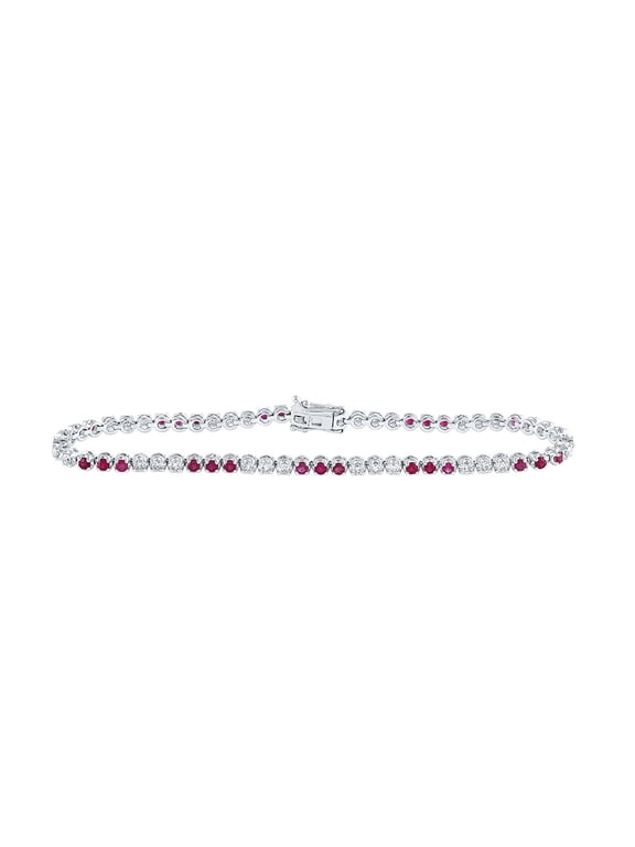 14kt White Gold Womens Round Ruby Diamond Tennis Bracelet 2-1/2 Cttw