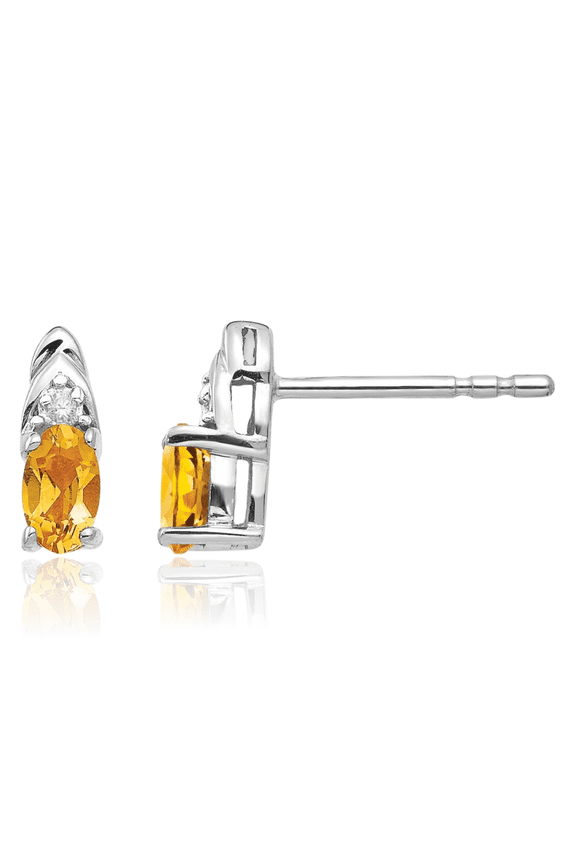 14K Solid White Gold Yellow Orange Citrine Diamond Drop Dangle Stud Earrings November Birthstone Jewelry