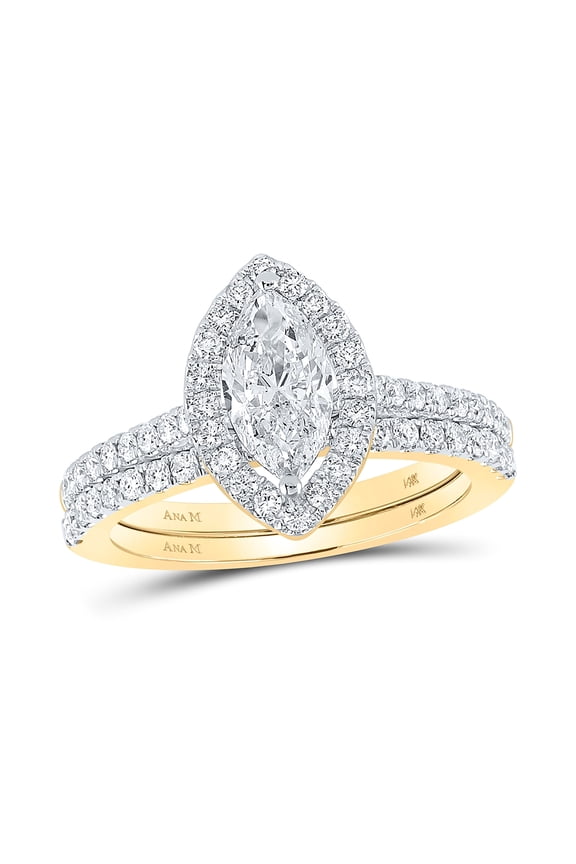 14kt Yellow Gold 1 1/2 Cttw Diamond 1ct-cmq Bliss Wedding Engagement Anniversary Bridal Set 1 Halo Cert, Women Size: 5-9