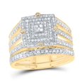 thumbnail image 1 of 14kt Yellow Gold 1/2 Cttw Natural Diamond Square Double Halo Wedding Engagement Anniversary Bridal Set, Women Size: 5-9, 1 of 1