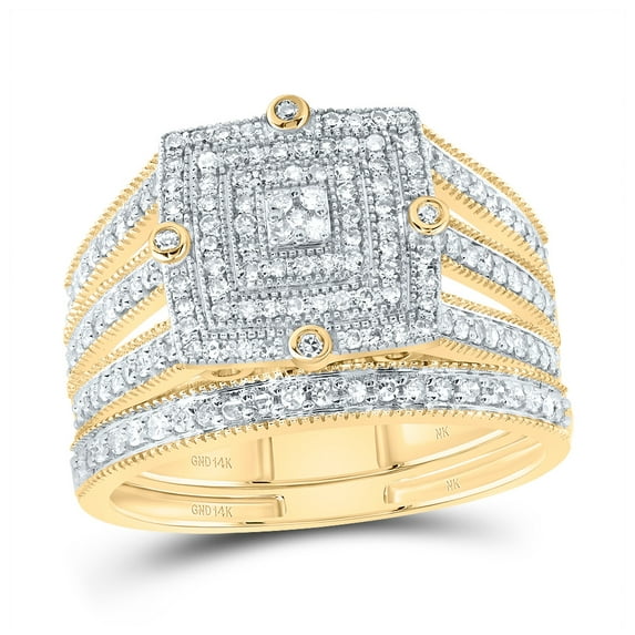 14kt Yellow Gold 1/2 Cttw Natural Diamond Square Double Halo Wedding Engagement Anniversary Bridal Set, Women Size: 5-9