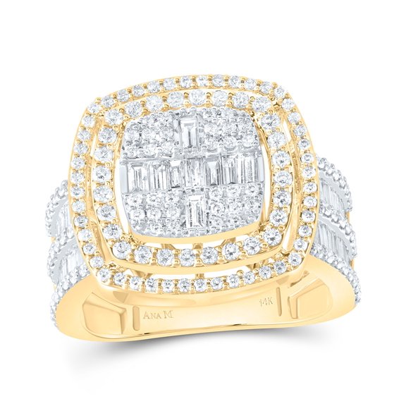 14kt Yellow Gold 1 3/4 Cttw Diamond Ana M Fashion Cushion Baguette Wedding Engagement Anniversary Bridal Ring, Women Size: 5-9