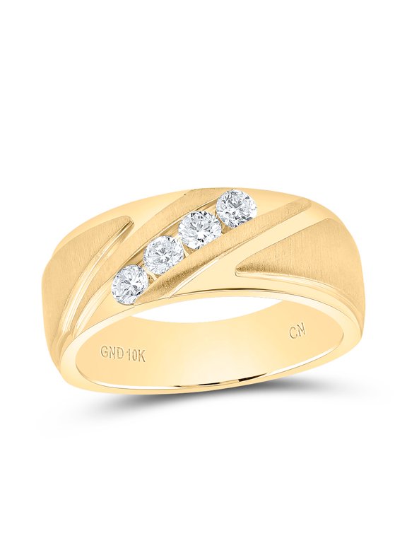 14kt Yellow Gold 1/3 Ctw Natural Diamod Machine Set Men's Band Ring