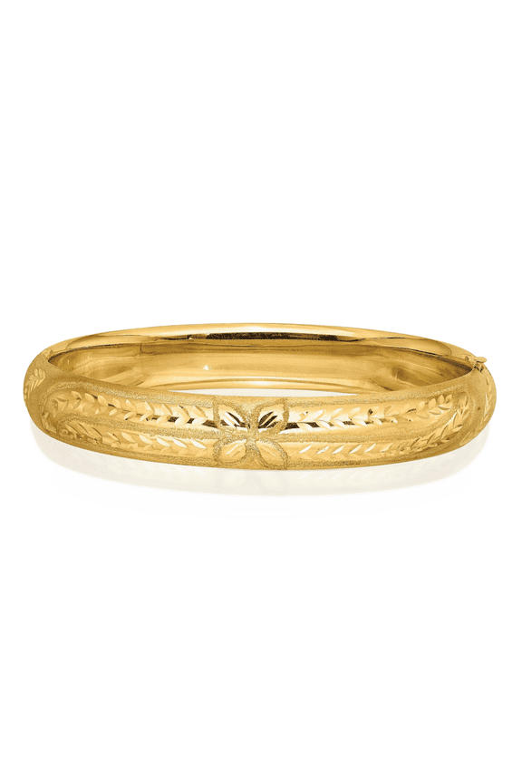 14K Solid Yellow Gold 11.11mm Oversize Florentine Hinged Bangle Bracelet