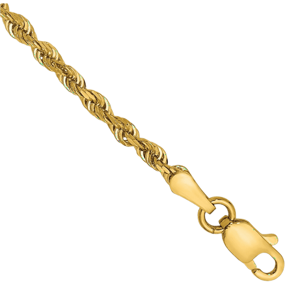 14K Solid Yellow Gold 2.25mm Quadruple Rope Chain Bracelet