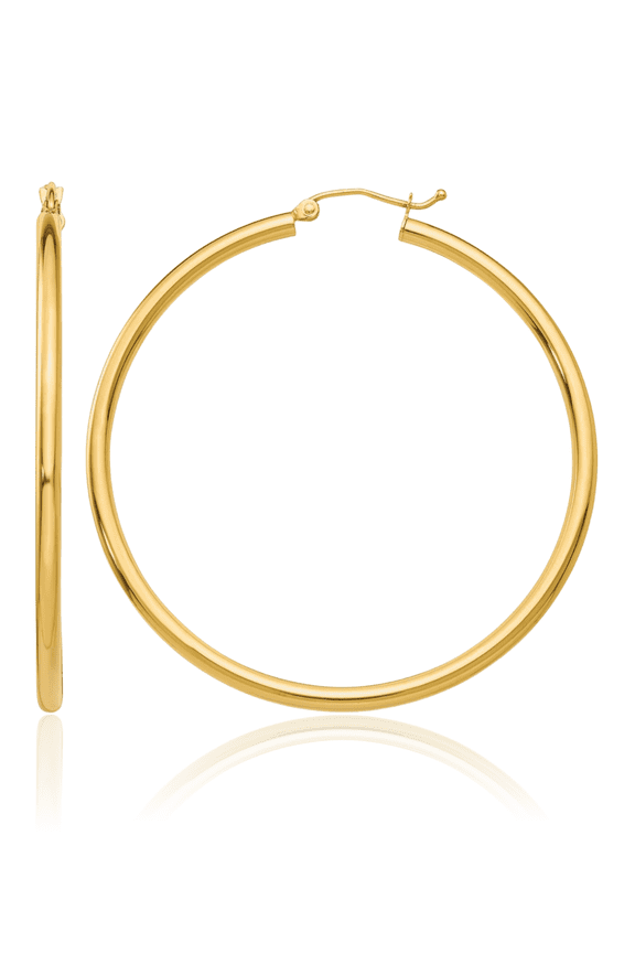 14K Solid Yellow Gold 2.5mm Tube Round Extra Large Hoop Earrings